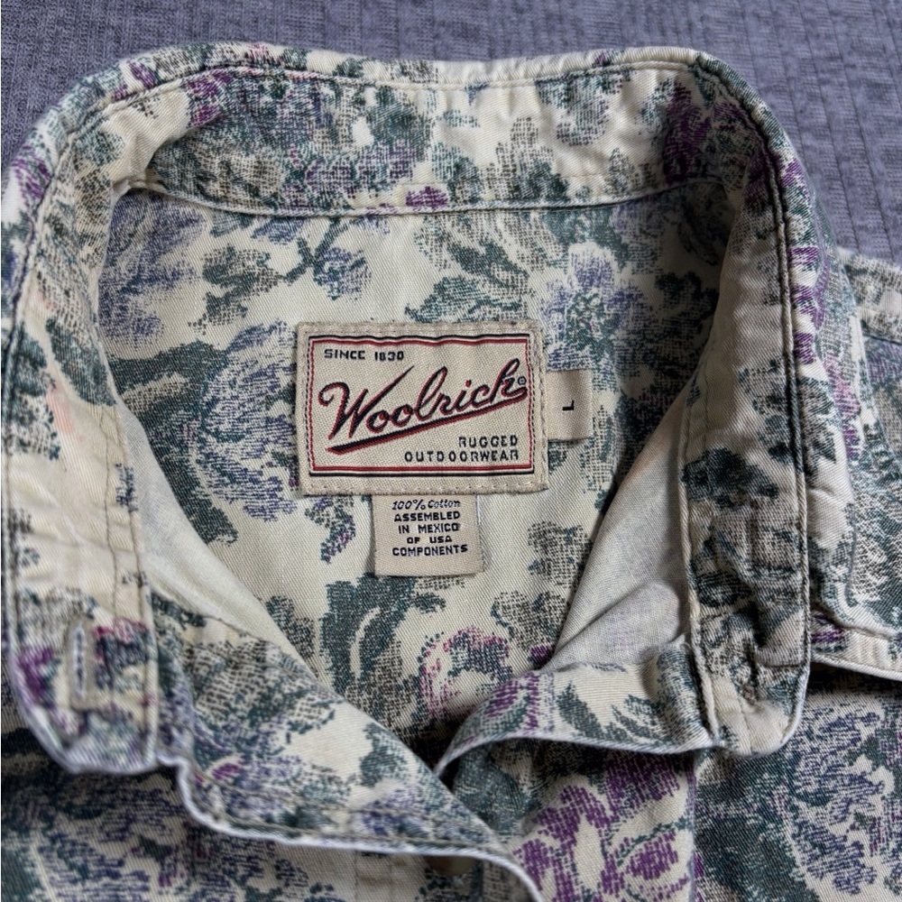 Vintage Floral Button Up Woolrich Women’s L Long Sleeve Cream Roses Cottage 90s - Picture 3 of 4